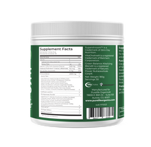 Load image into Gallery viewer, Supplement Facts label for a powder supplement with 1 scoop serving size, containing Vitamin C (248mg), Choline (102mg), Zinc (5mg), plus proprietary blends including Immune Blend (4300mg), Green Balance Alkalizing Blend, Sunflower Lecithin, Pomegranate Powder, and various mushroom extracts
